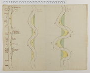 240 Schetskaart van de rivier tussen het Maurikse veer en Wijk bij Duurstede, met weergave van twee plannen tot ...